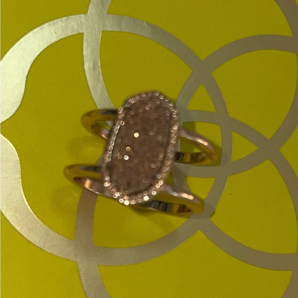 Kendra Scott Gold-Tone Oval Ring Size 7 brown drusy stone